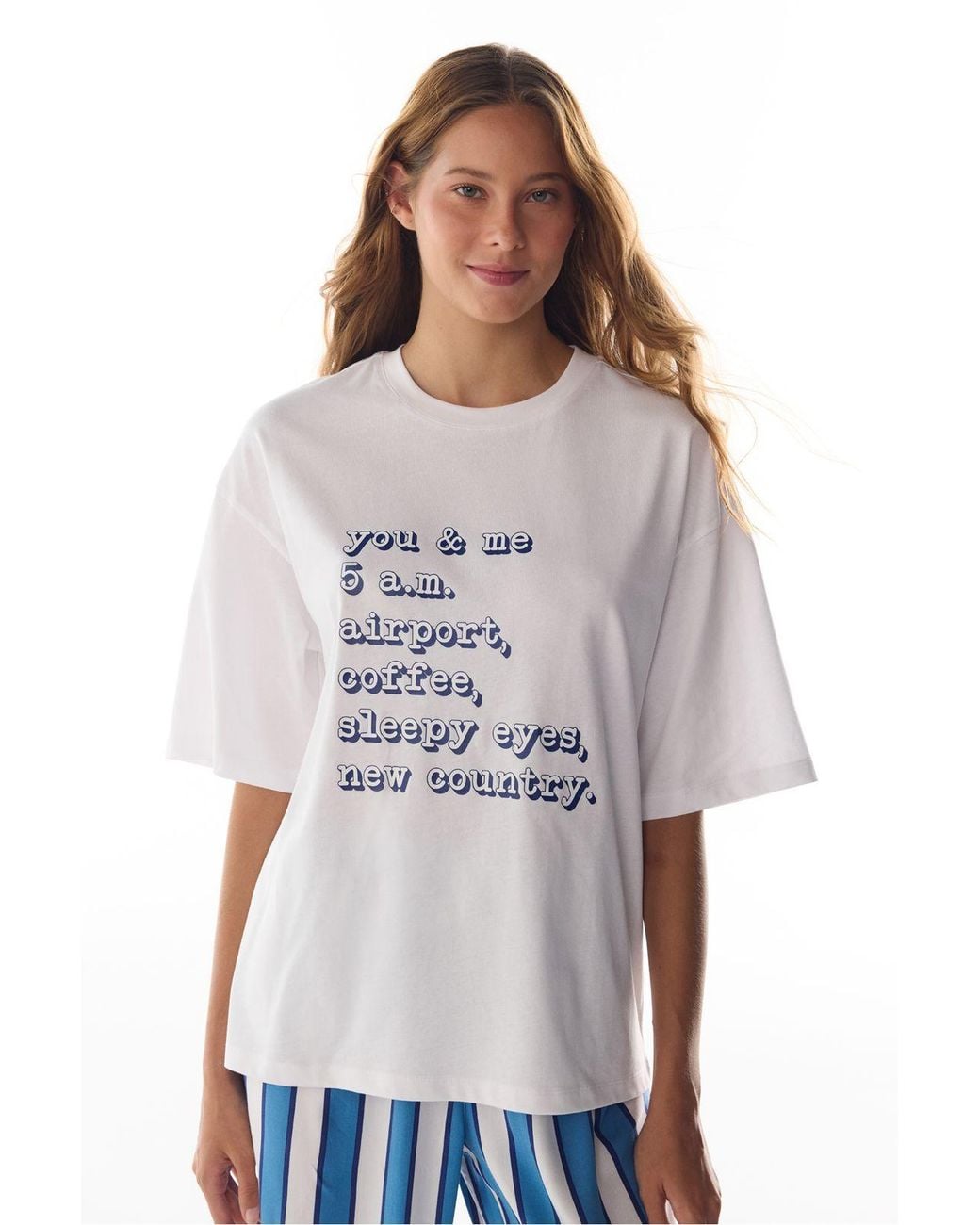 Penti Blue Vacation Slogan Printed Short Sleeve T-Shirt Pajama Top
