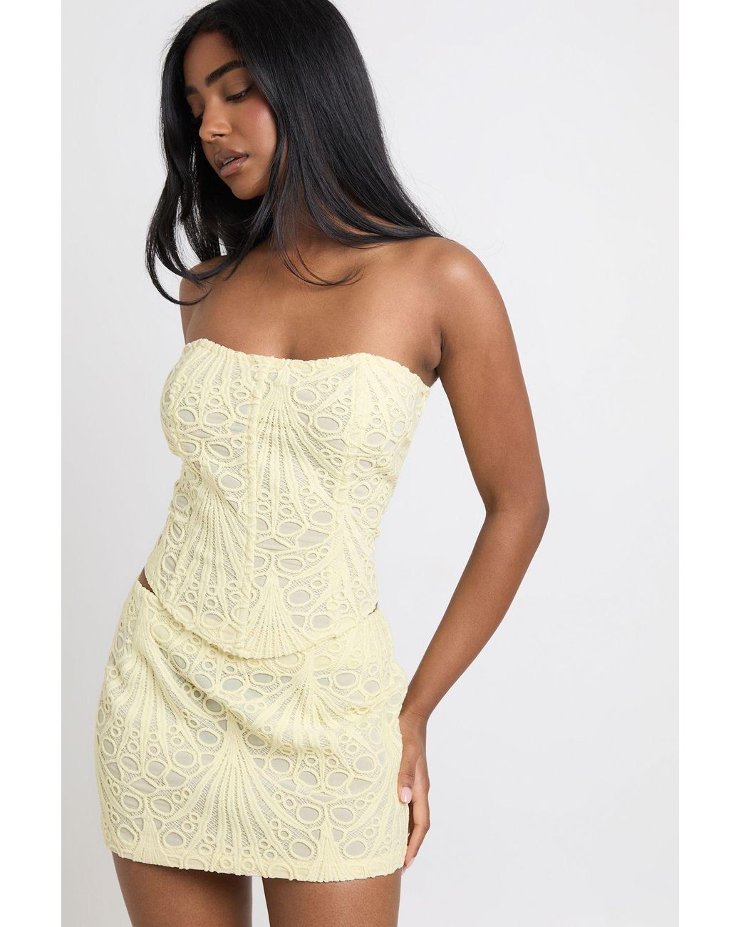 Boohoo Natural Sheer Lace Micro Mini Skirt
