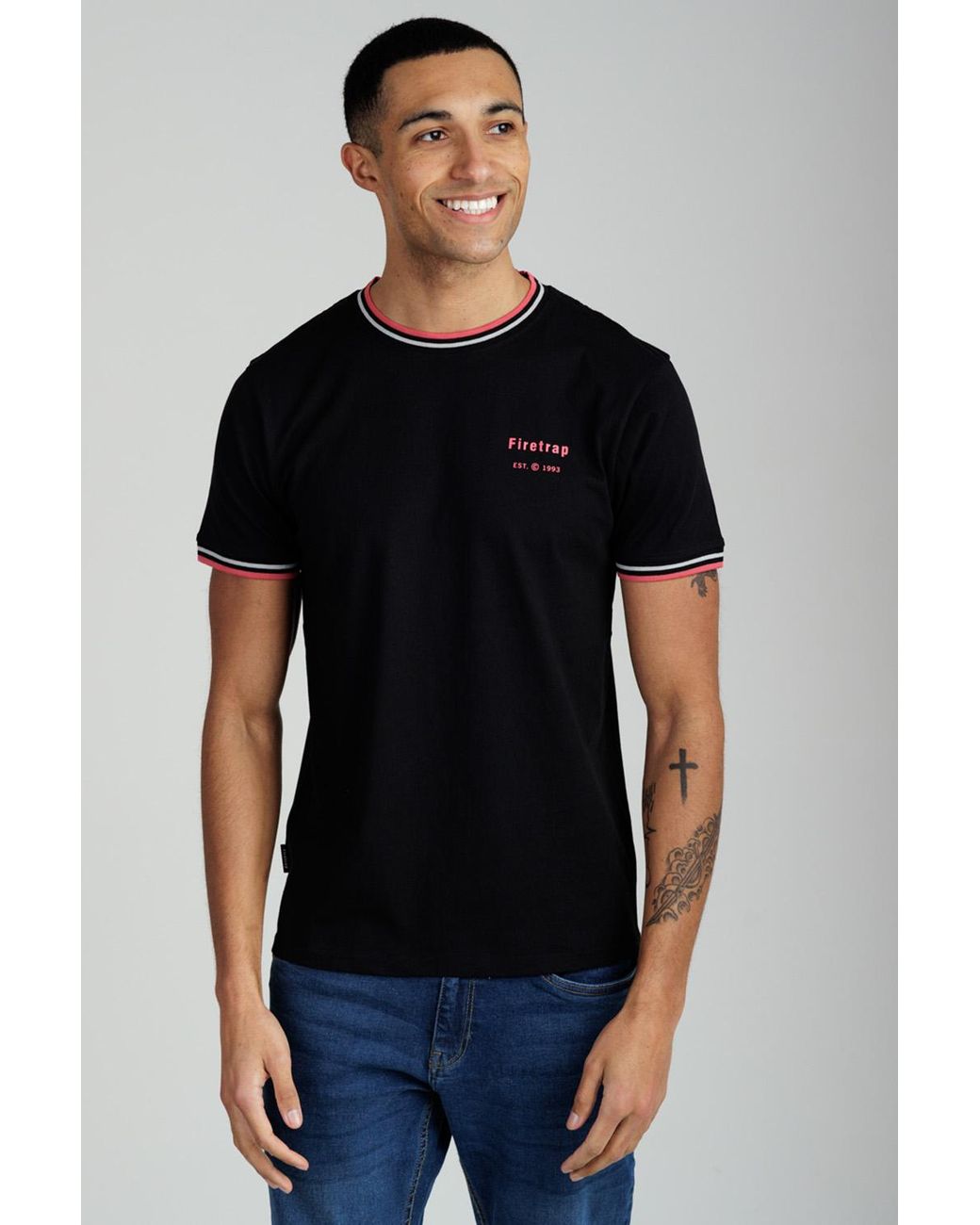 Firetrap Black Regular Fit Cotton Crew T Shirt for men