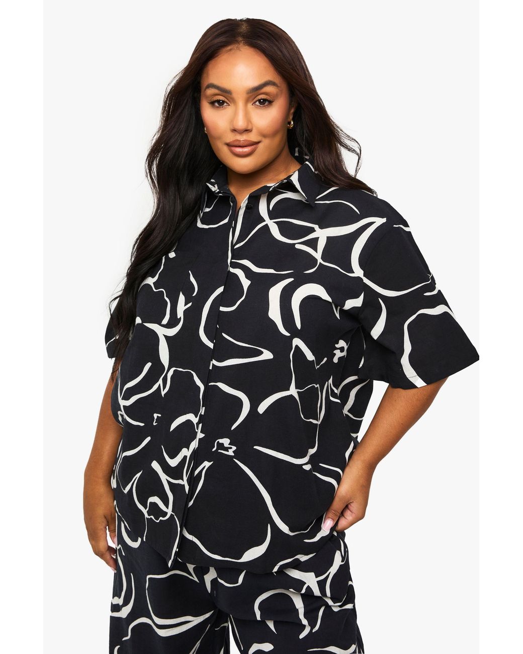 Boohoo Black Plus Abstract Floral Textured Shirt