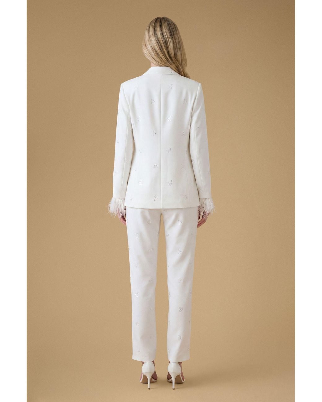 Oasis Natural Hen Embellished Feather Trim Trouser