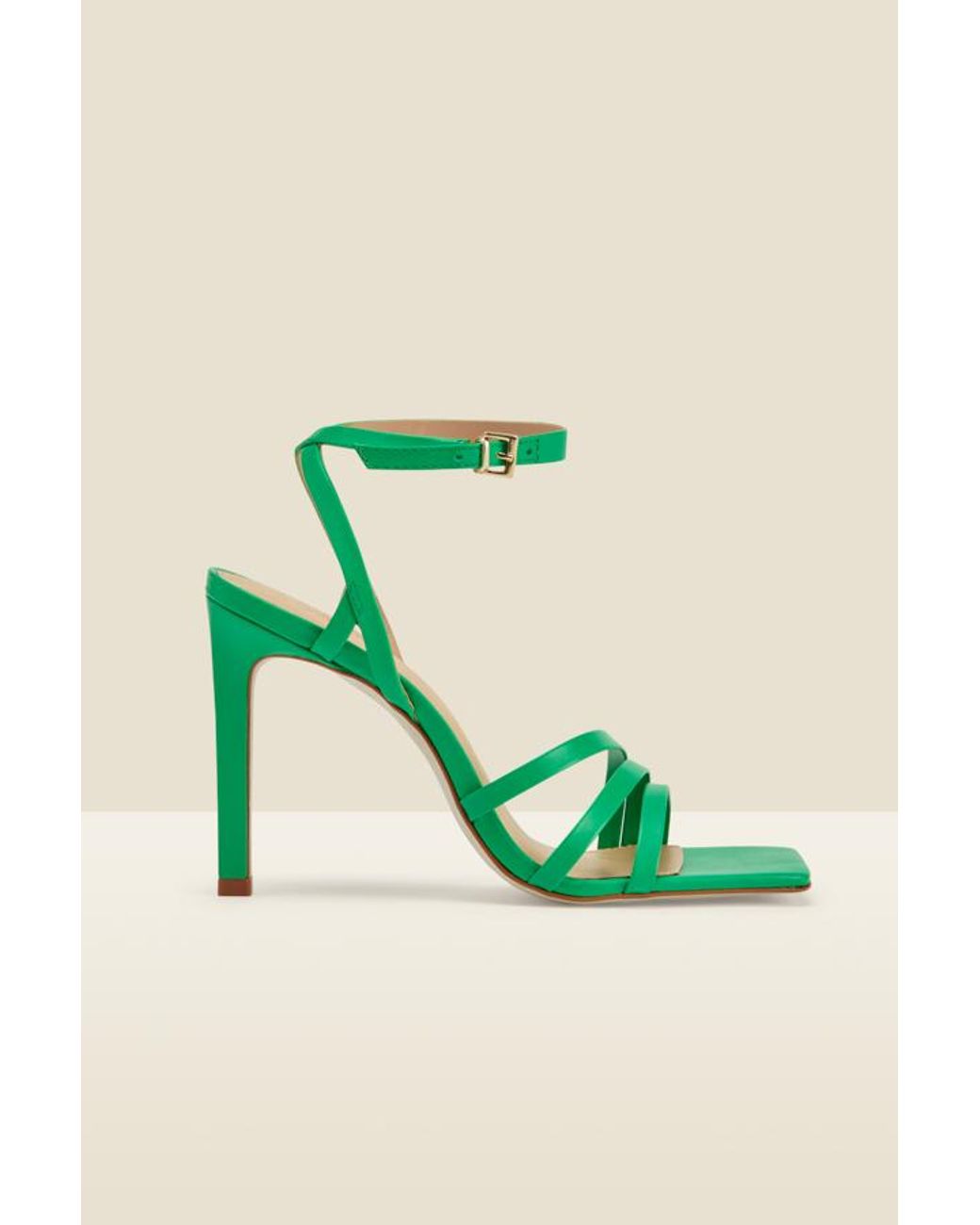 Sosandar Green Adelaide Leather Multi Strap Square Toe Sandal Suede