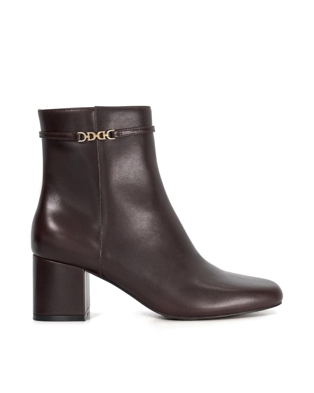 Dune Brown Oaklee Leather Block Heel Ankle Boots
