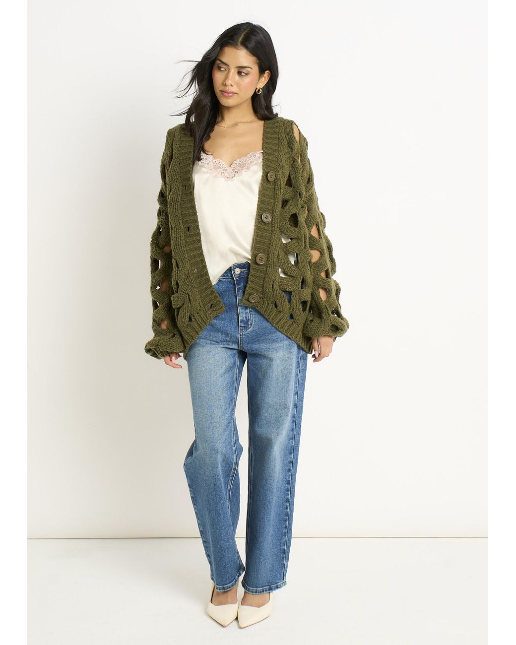 Gini London Blue Hollow Chunky Knit Cardigan