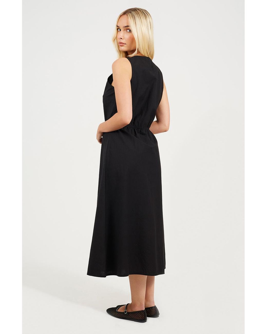 Brave Soul Black Sleeveless Button Down Midi Dress