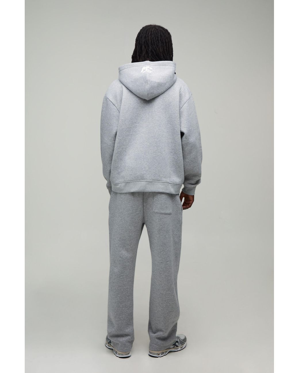 BoohooMAN Gray Oversized M Star Zip Thru Hoodie & Straight Leg Tracksuit for men
