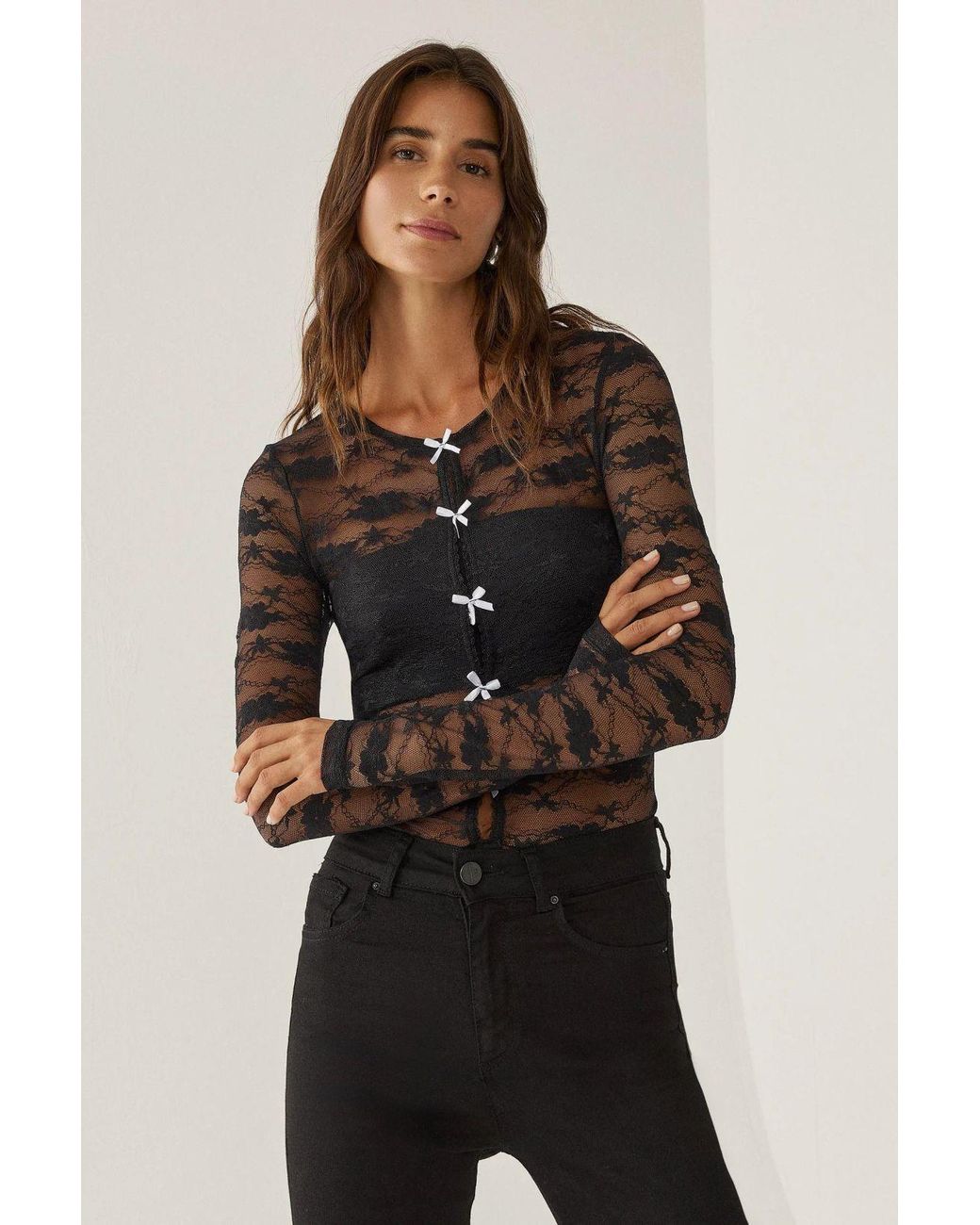 Hiccup Black Lace Blouse With Bow Detail