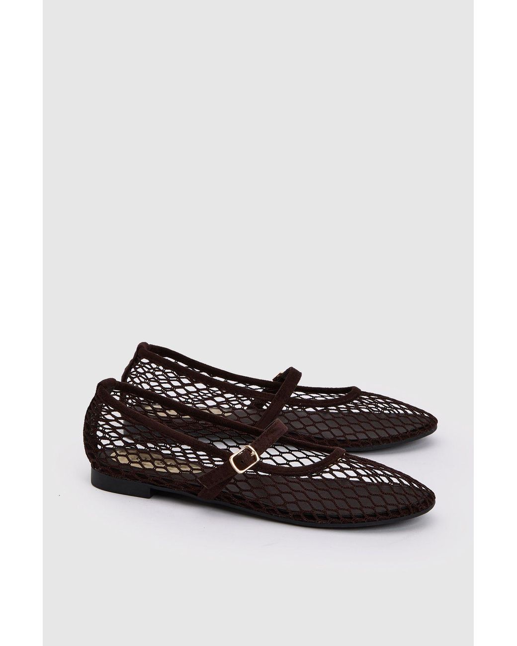 Oasis Black Tilly Mesh Mary-Jane Faux Leather Ballet Pumps