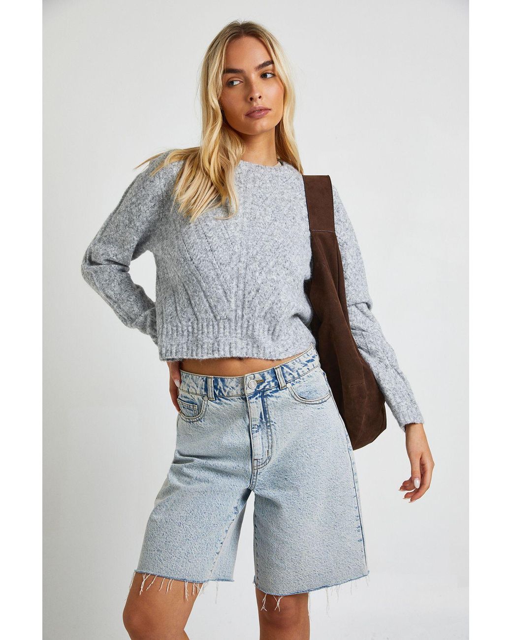 Boohoo Blue Diagonal Stitch Detail Boxy Fit Kitted Jumper