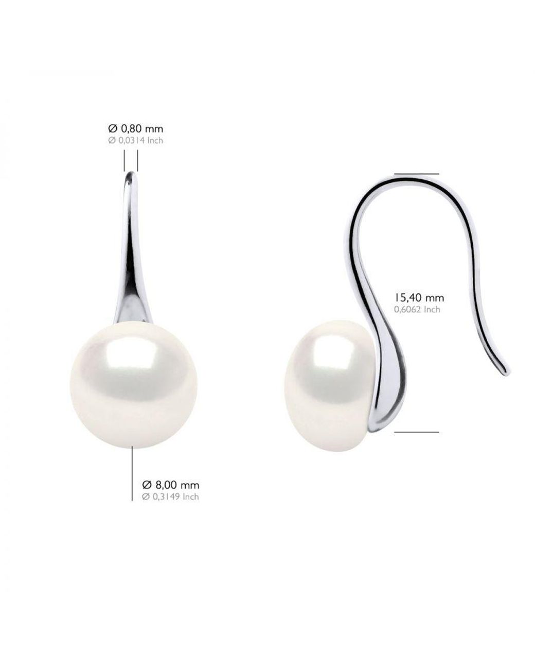 Ateliers Saint Germain White Earrings Real Cultured Freshwater Pearls Button 8-9 Mm