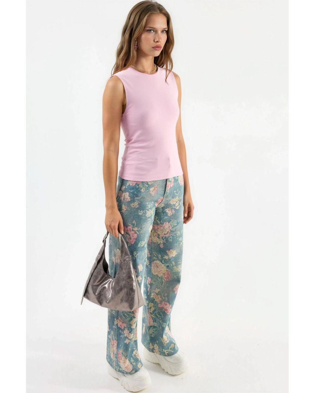 Busem Pink Crew Neck Sleeveless Solid Top