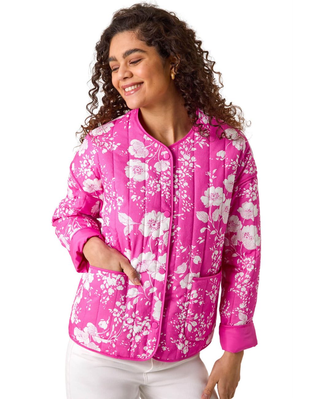 Roman Pink Floral Print Cotton Jacket