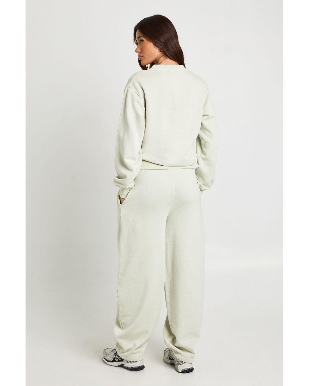 Boohoo Natural Washed Popper Bomber Sweatshirt Barrell Leg Tracksuit