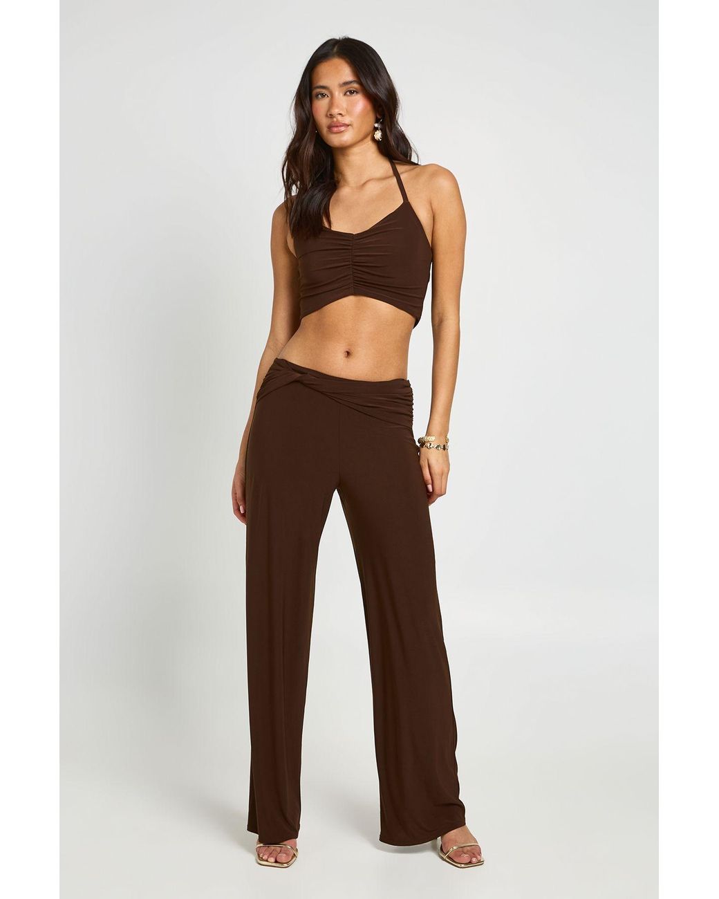 Boohoo Black Double Layer Slinky Knot Detail Wide Leg Trouser