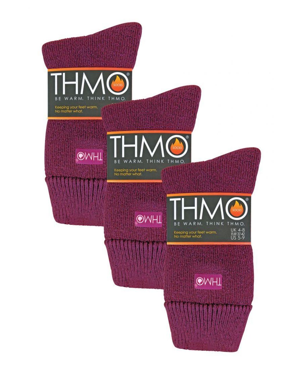 THMO Red 3 Pair Fleece Lined Breathable Slipper Socks