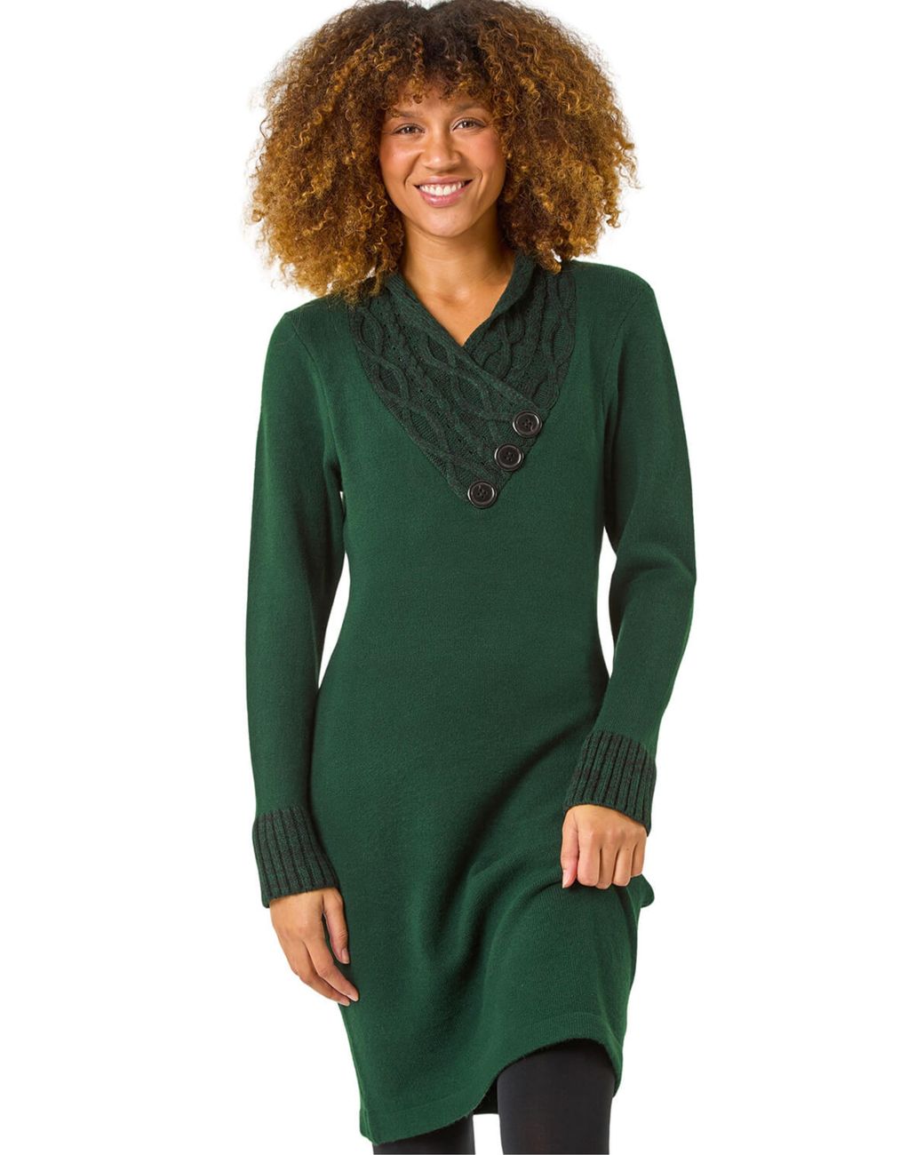 Roman Green Overlap V-Neck Knit Dress