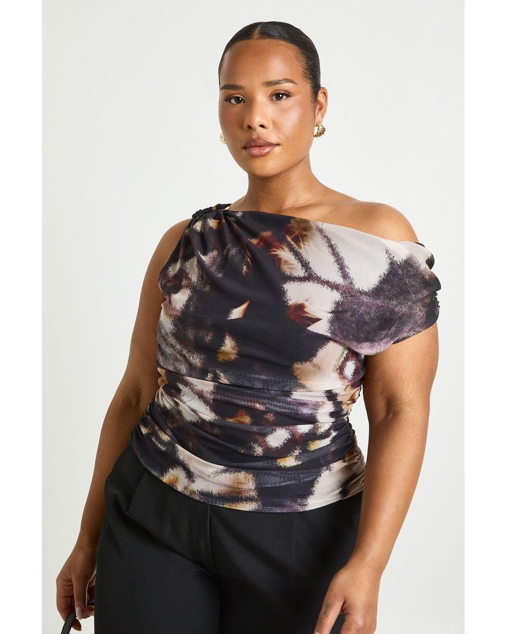 Boohoo Black Plus Abstract Asymmetric Ruched Top