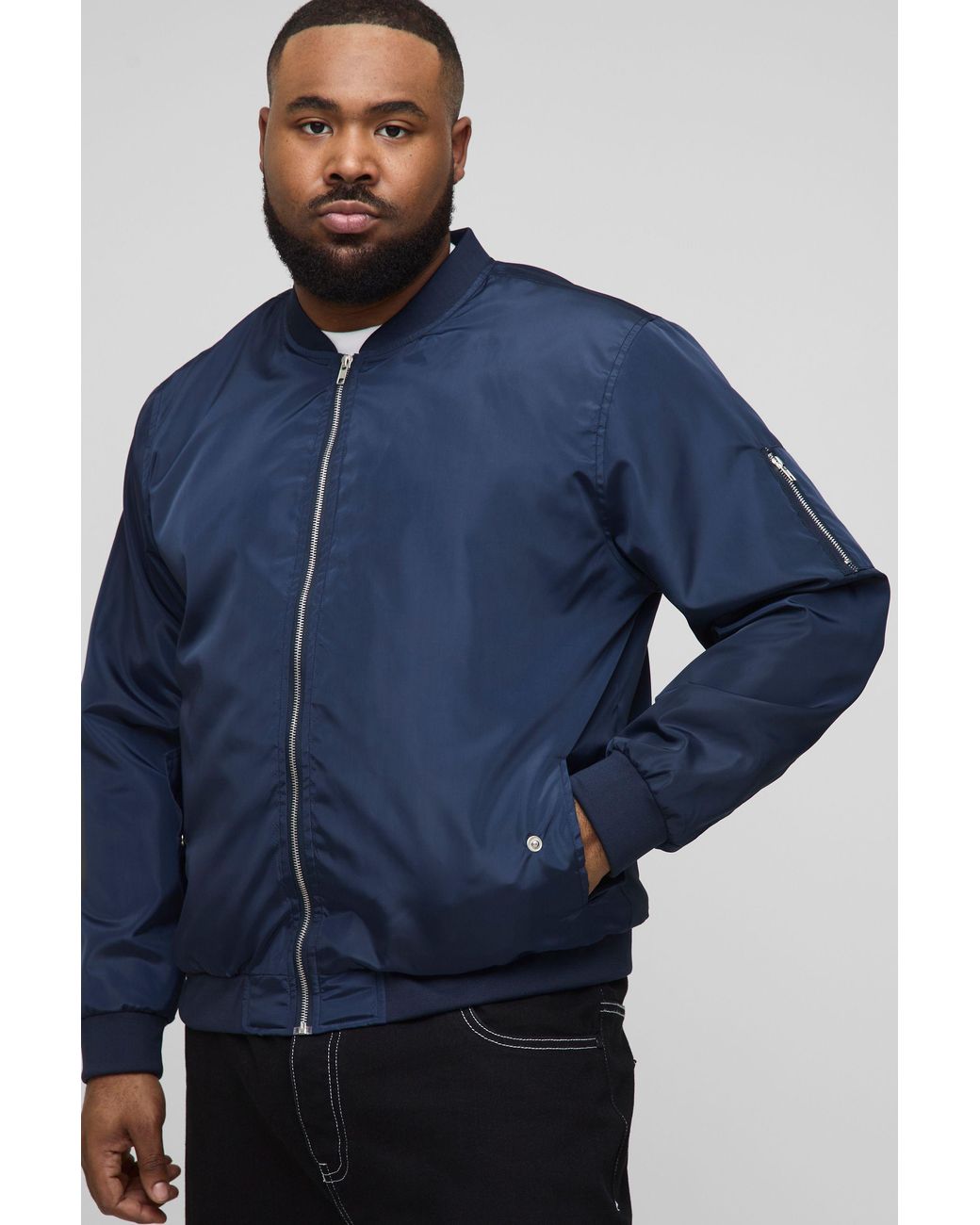 BoohooMAN Blue Plus Lightweight Ma1 Oversized Bomber Jacket for men