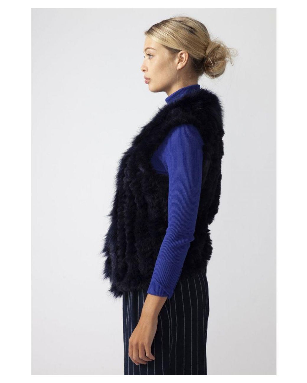Jayley Blue Faux Suede & Knitted Fur Gilet