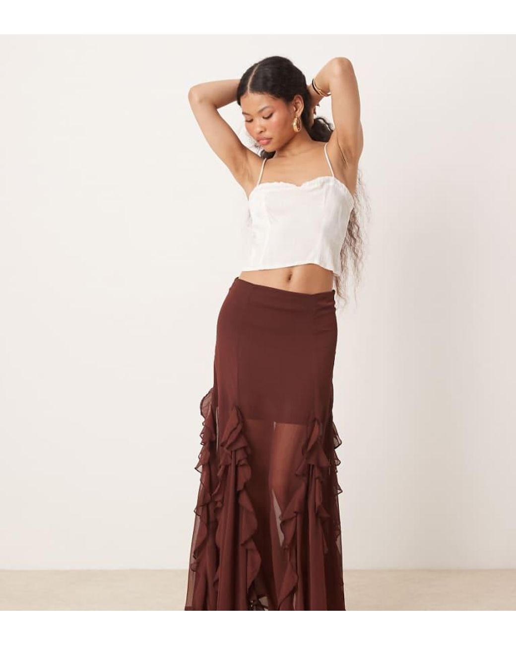 Miss Selfridge Brown Godet Insert Maxi Skirt