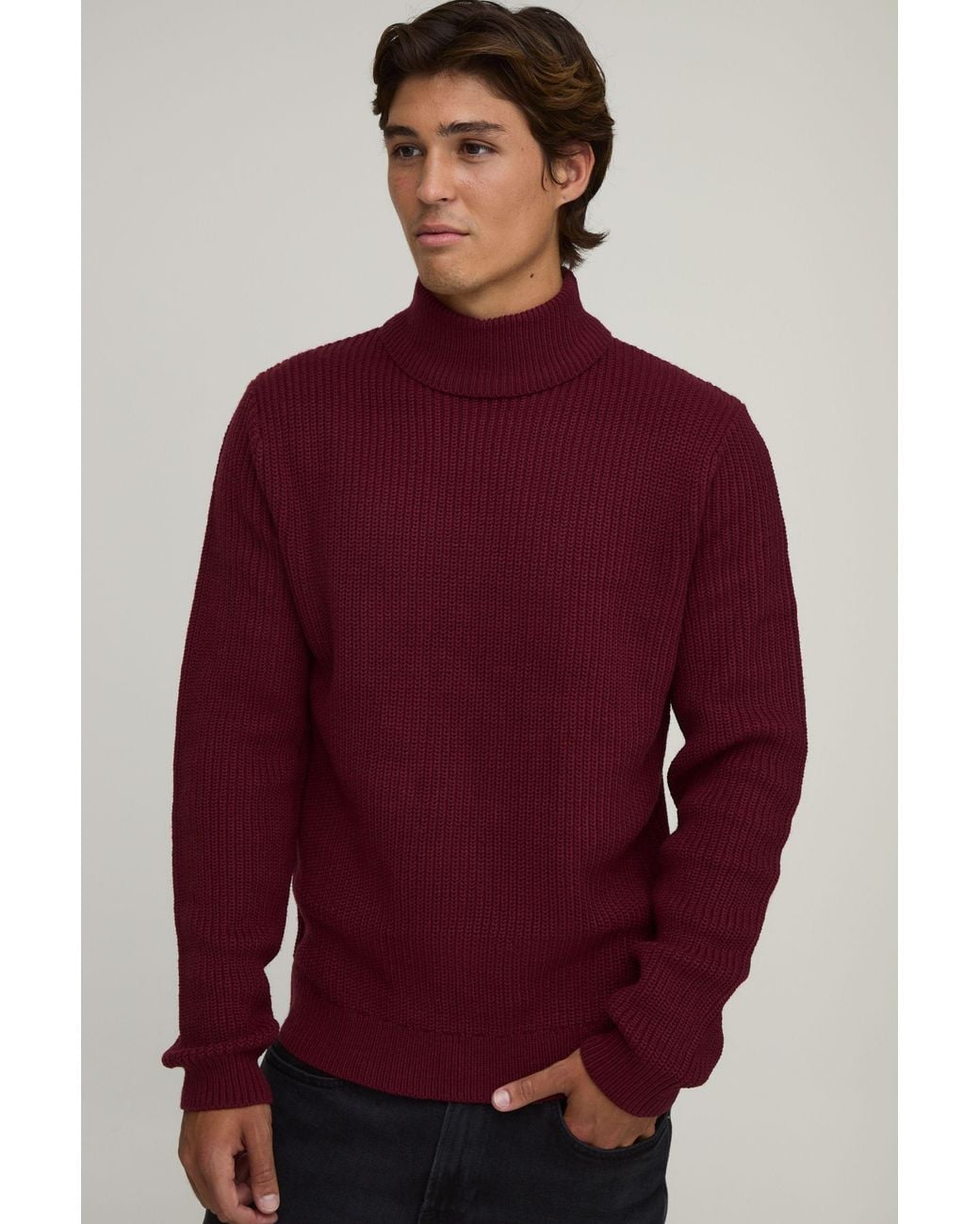 BoohooMAN Red Regular Fit Roll Neck Ribbed Knitted Jumper for men