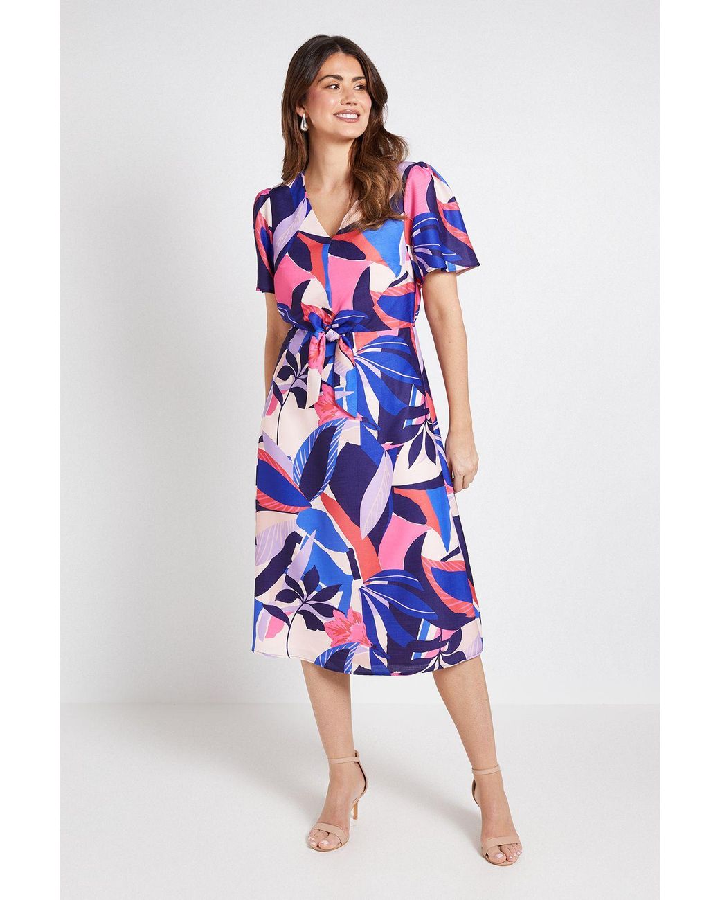 Wallis Blue Floral Tie Front Midi Dress