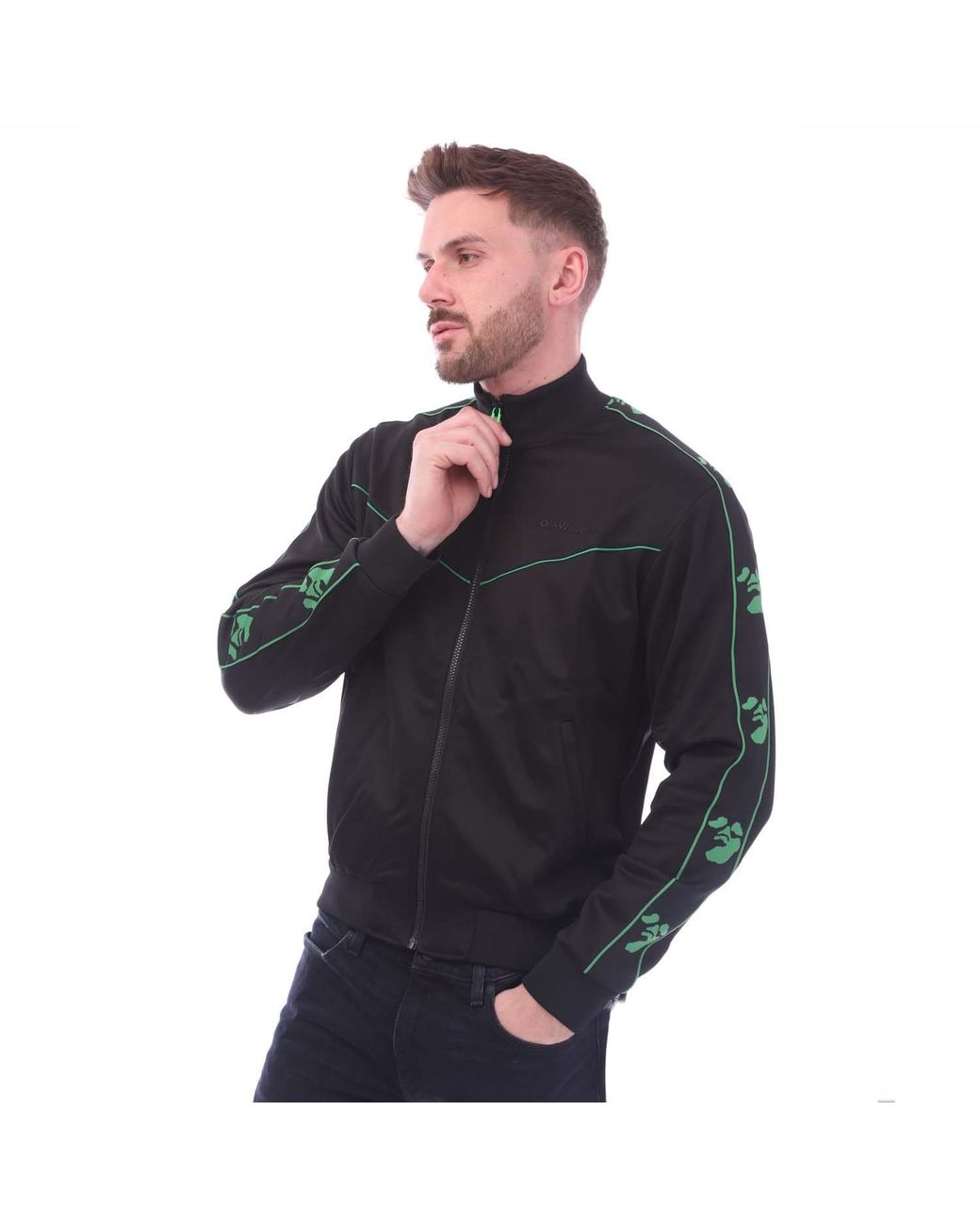 Off-White c/o Virgil Abloh Black Slim Track Top Full Zip Hoodie for men