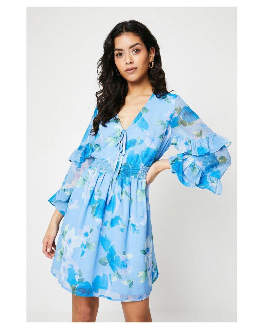 Oasis blue chiffon frill top hotsell