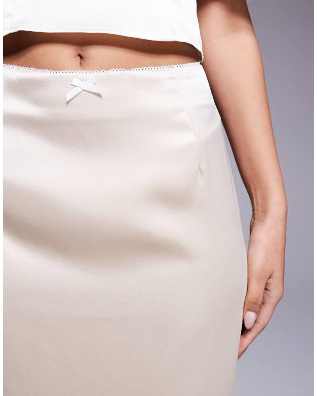 Kaiia Purple Exclusive Satin Bodycon Bow Trim Detail Maxi Skirt