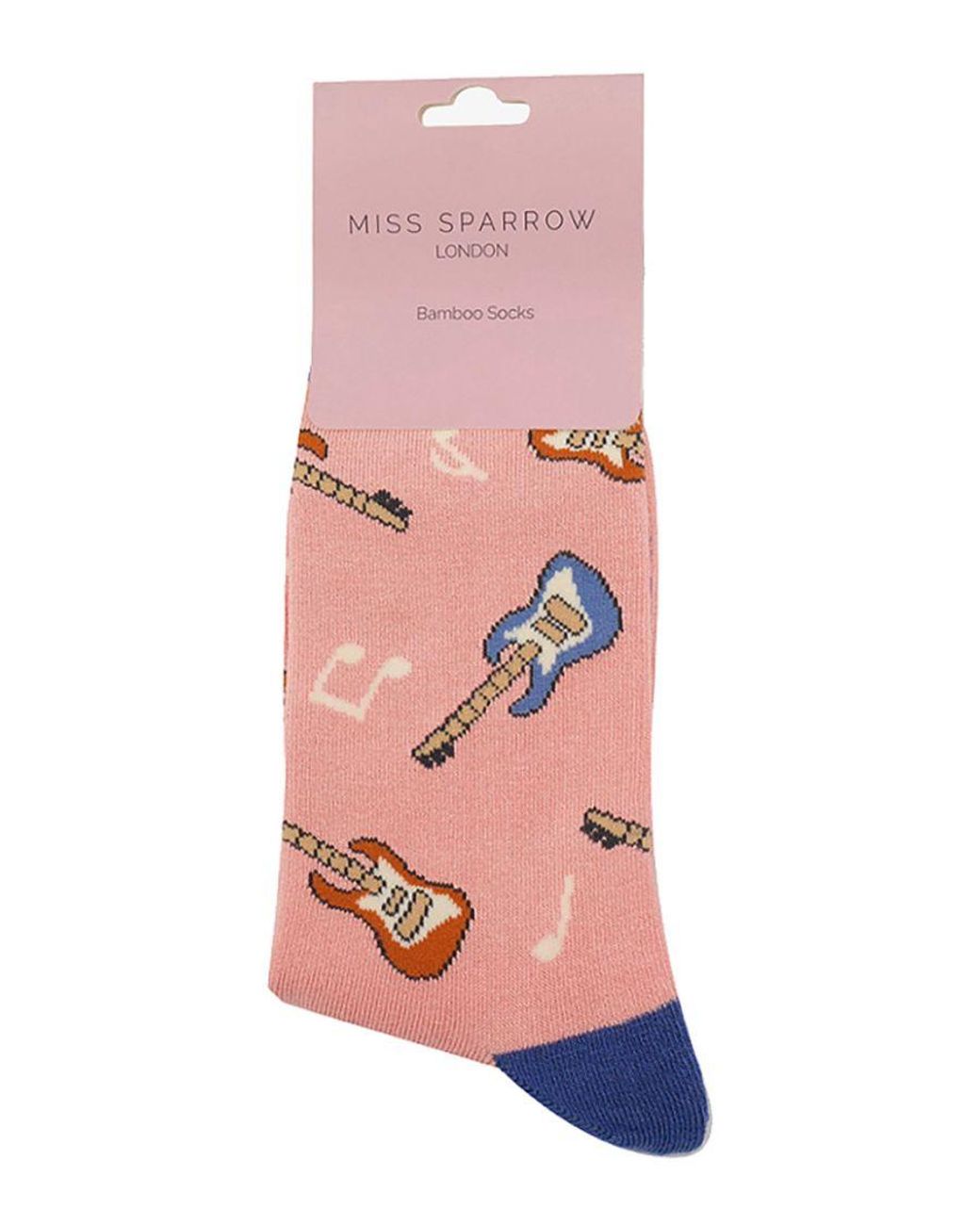 Miss Sparrow Blue Novelty Guitar Bamboo Socks