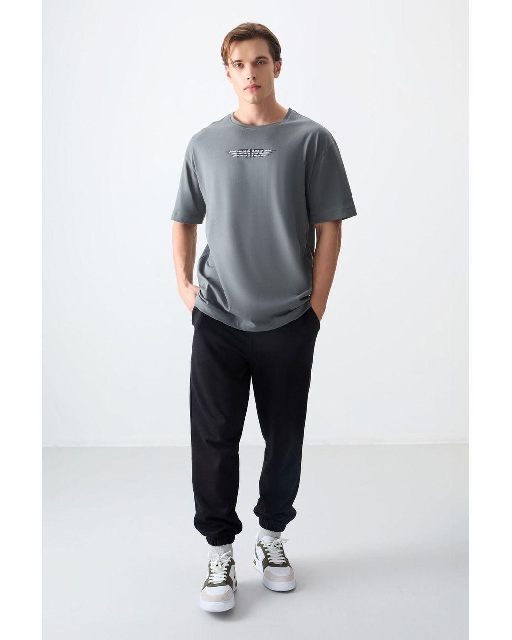 TOMMY LIFE Gray Oversized Cotton Logo T-Shirt for men