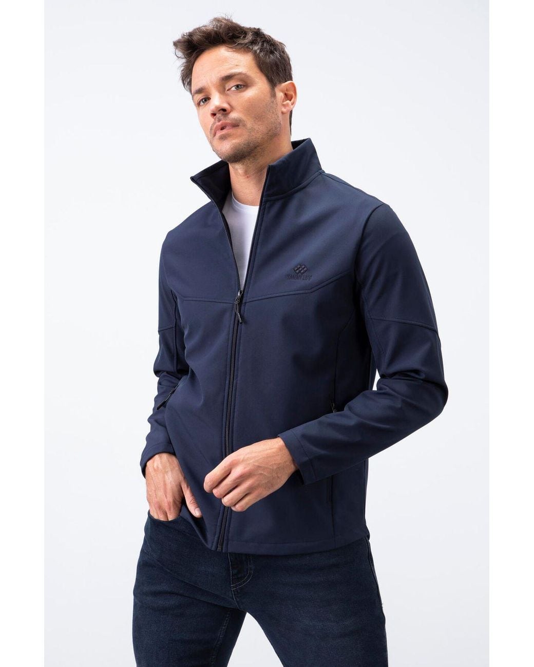 TOMMY LIFE Blue Solid Scuba Zip-Front Jacket for men