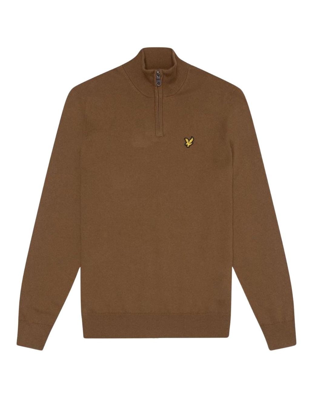 Lyle & Scott Brown Plain Branded Cotton Merino Quarter Zip Wild Nettle Jumper for men