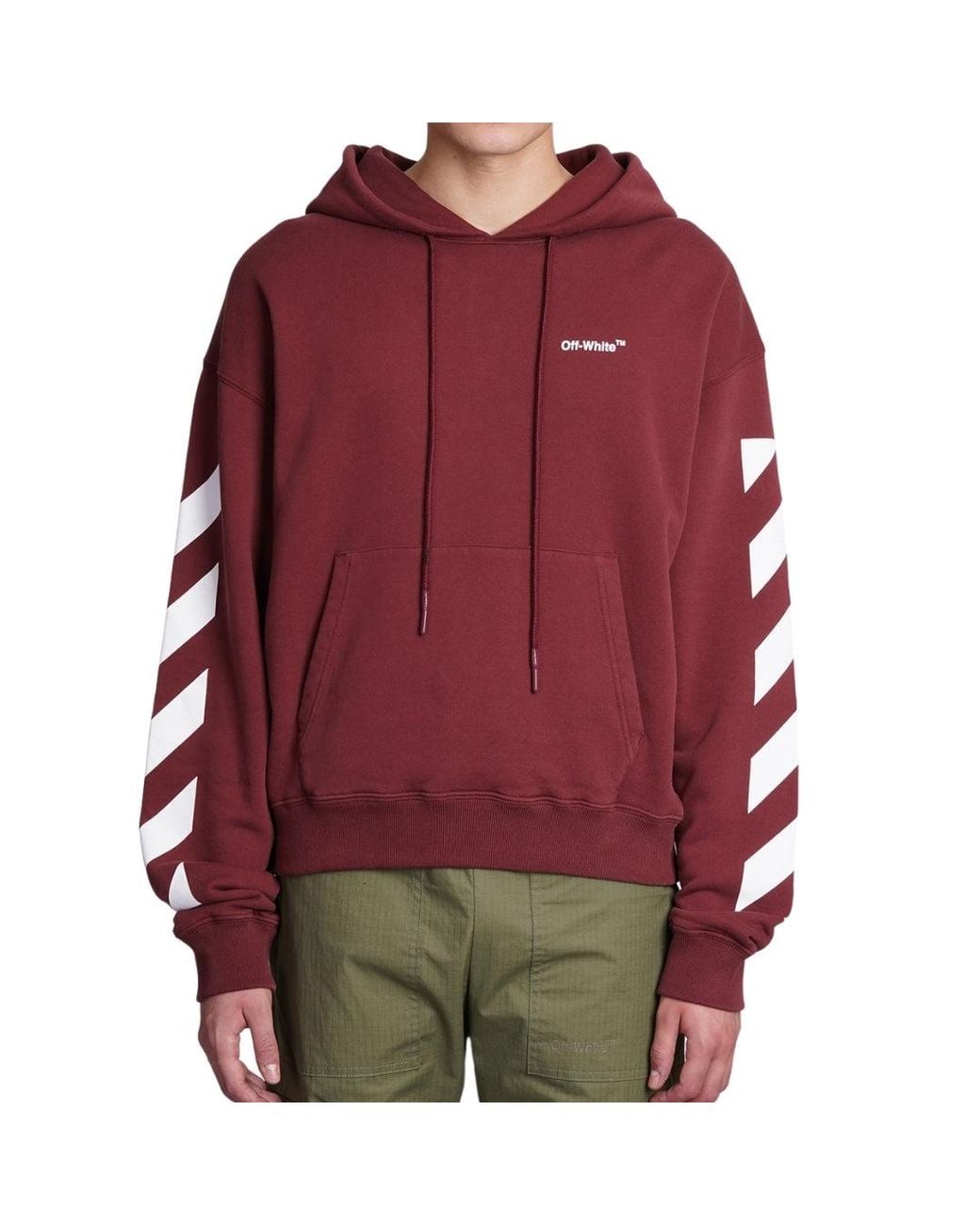Off-White c/o Virgil Abloh Red Diag Helvetica Over Burgundy Hoodie for men
