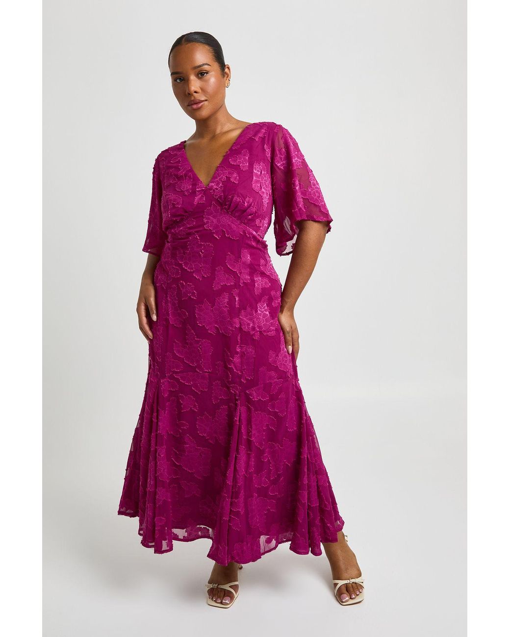 Boohoo Purple Plus Burnout Angel Sleeve Midaxi Dress
