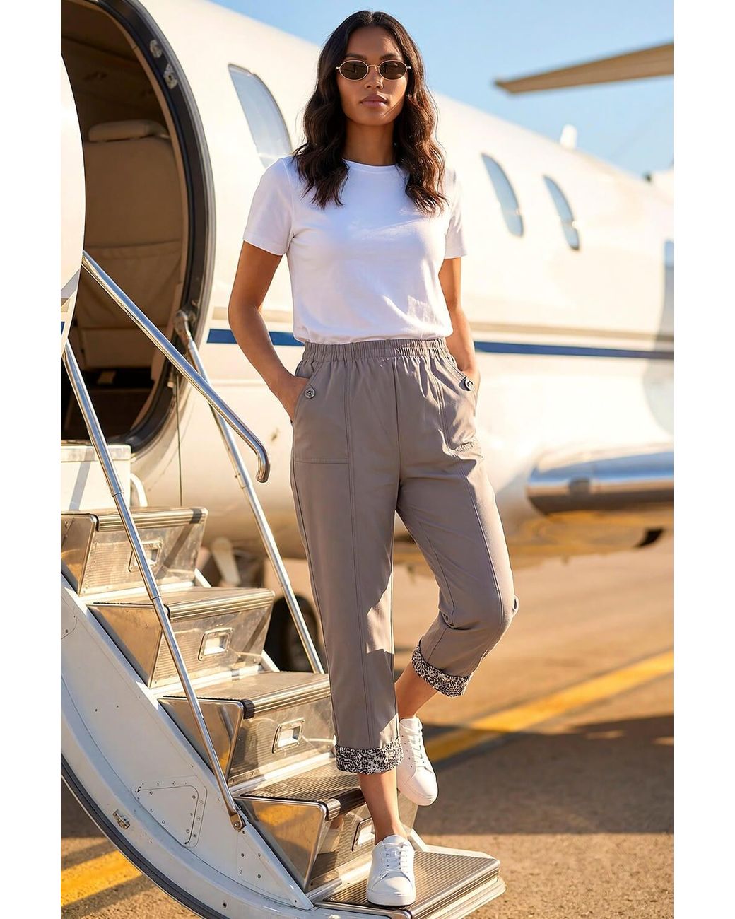 Roman Gray Contrast Trim Cropped Trouser
