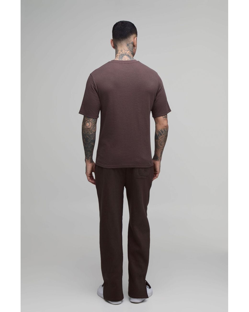BoohooMAN Brown Tall Essential Regular Waffle T-Shirt for men