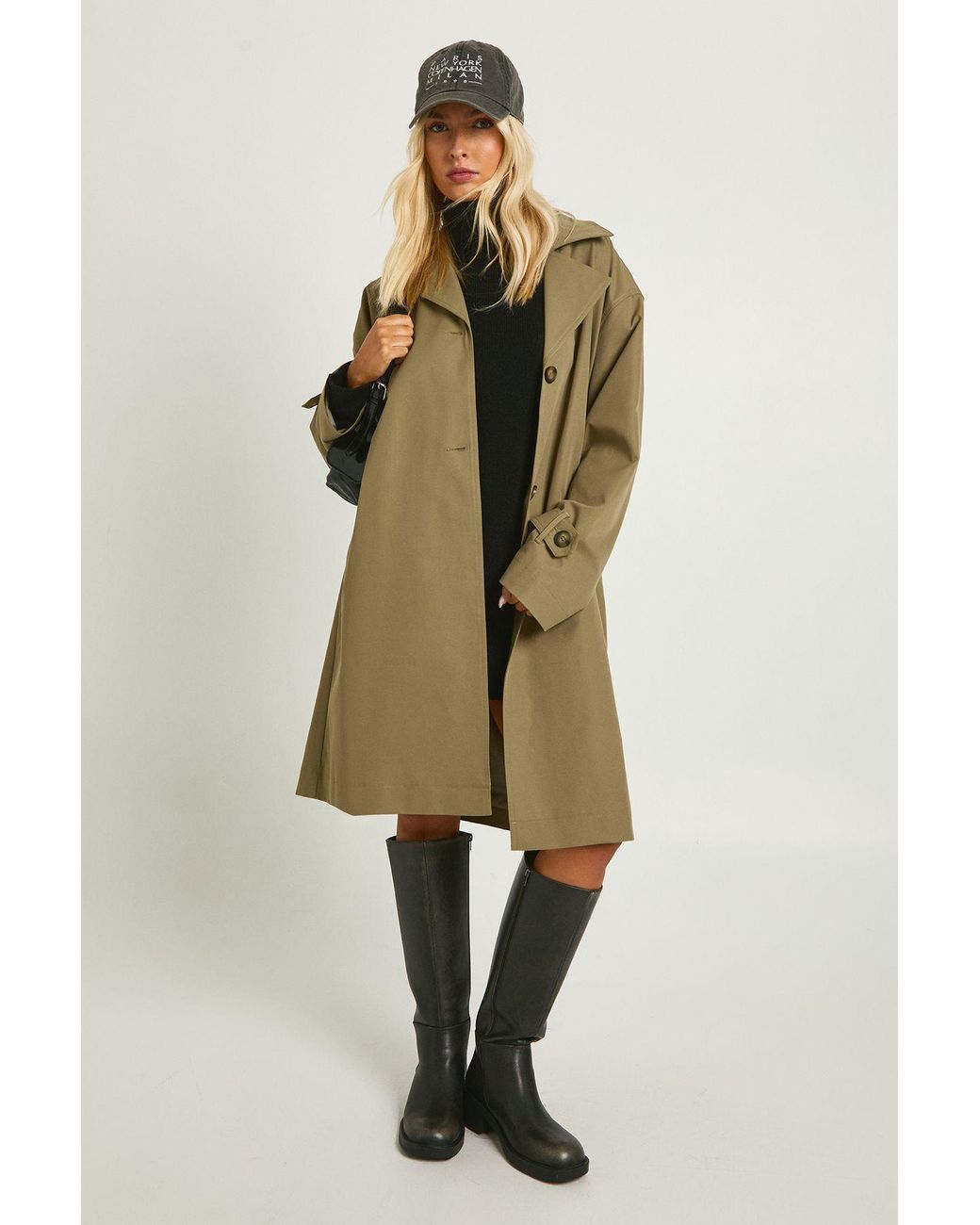 Boohoo Natural Longline Belted Trench Coat