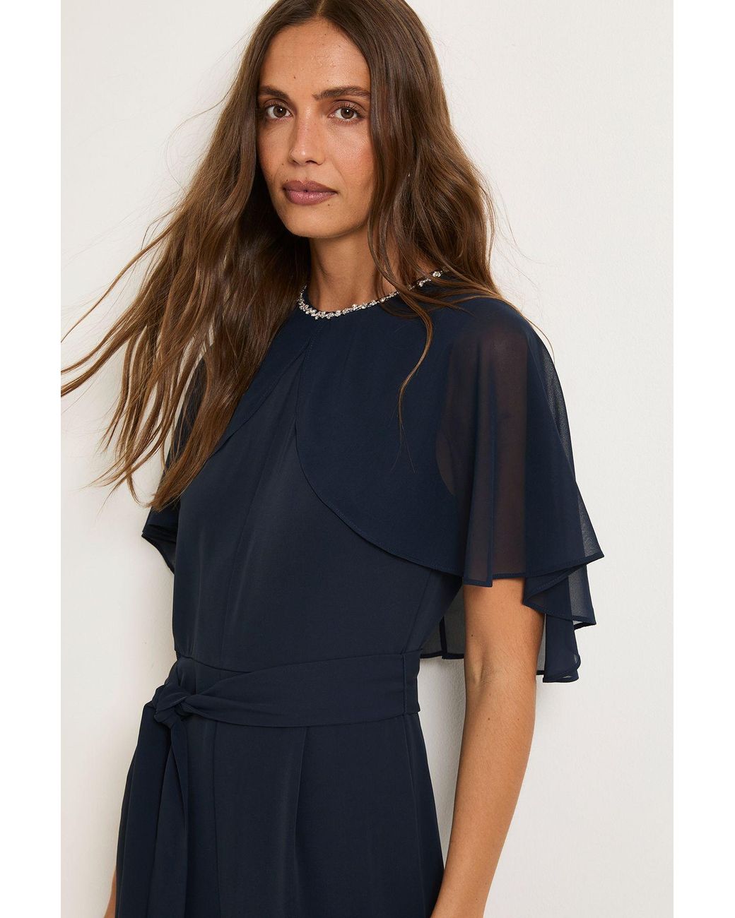 Wallis Blue Cape Sleeveless Jumpsuit