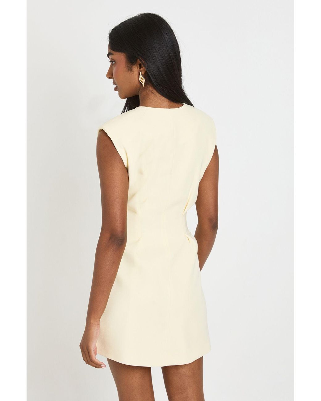 Boohoo Natural Collarless Tailored Mini Dress