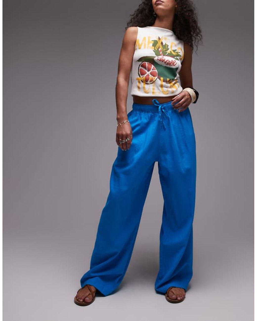 TOPSHOP Blue Linen Balloon Trouser