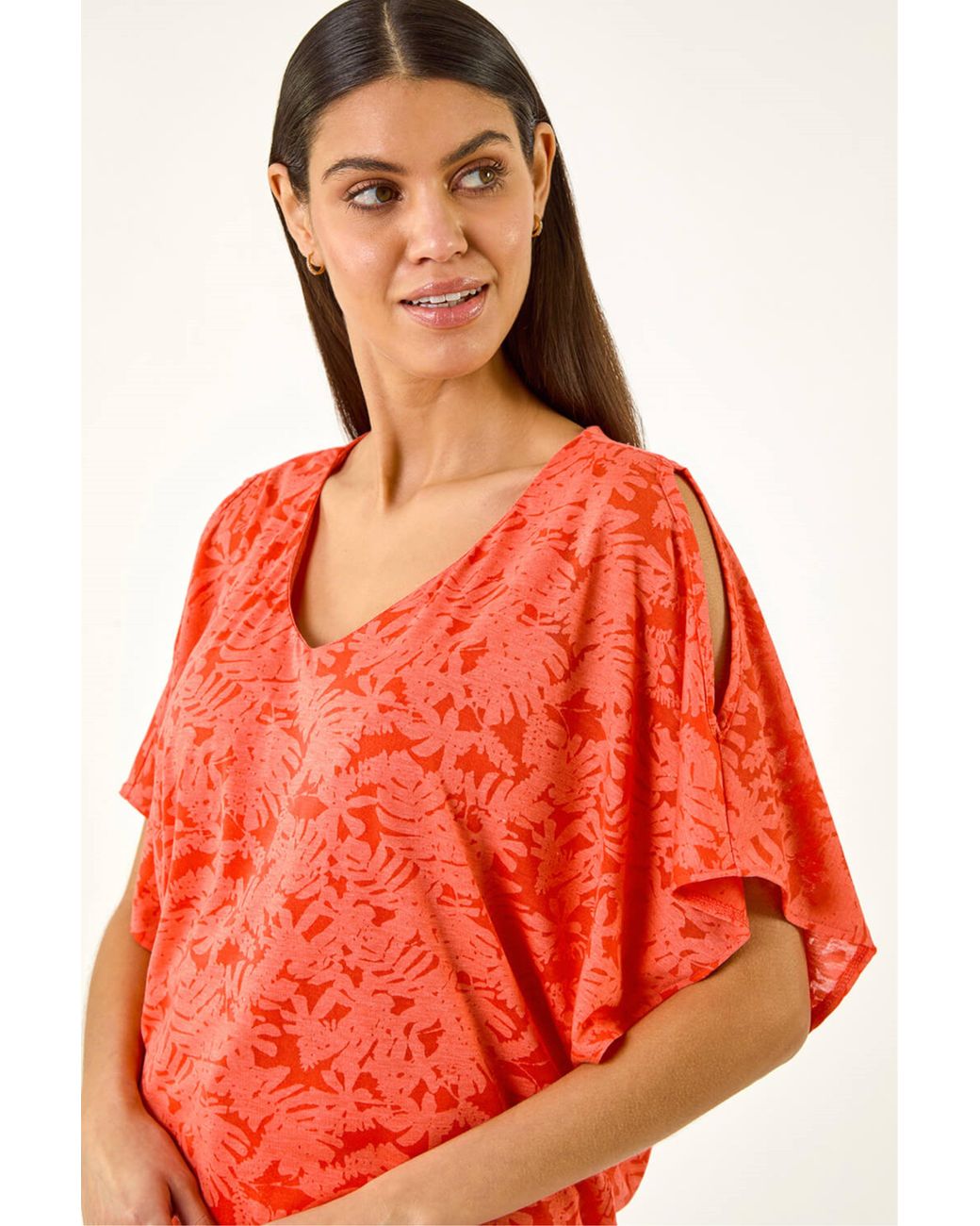 Roman Red Burnout Print Jersey Stretch Top
