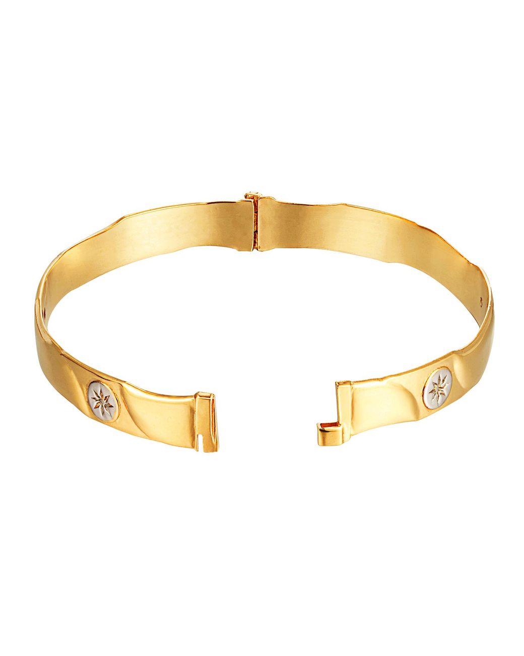 The Jewellery Stockroom Metallic Rolled Two-Tone Diamond Starburst Wave Bangle