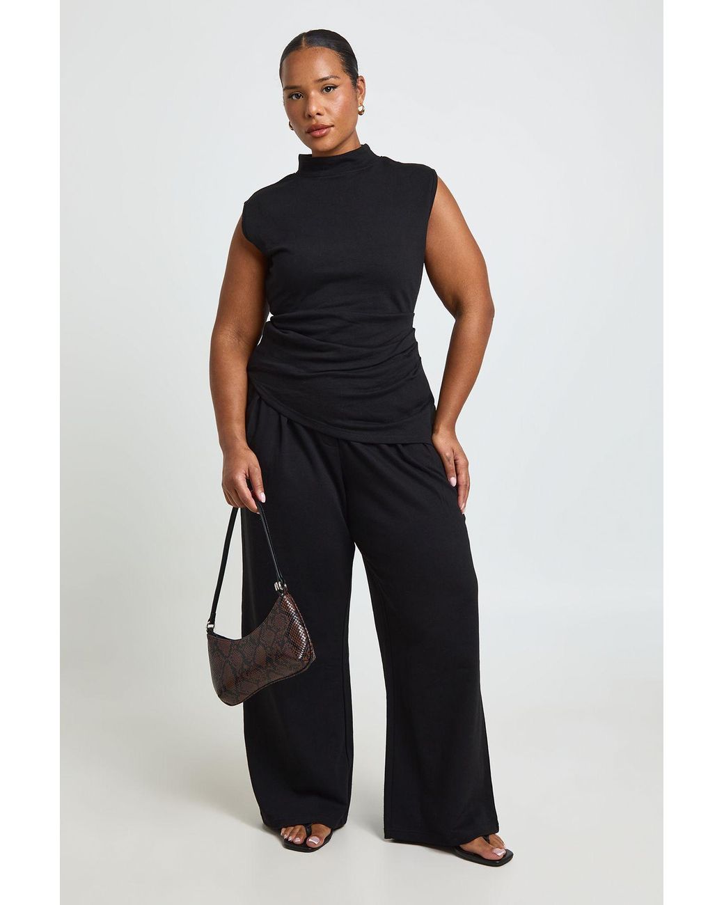 Boohoo Blue Plus Asym Hem Ruched Waist Top