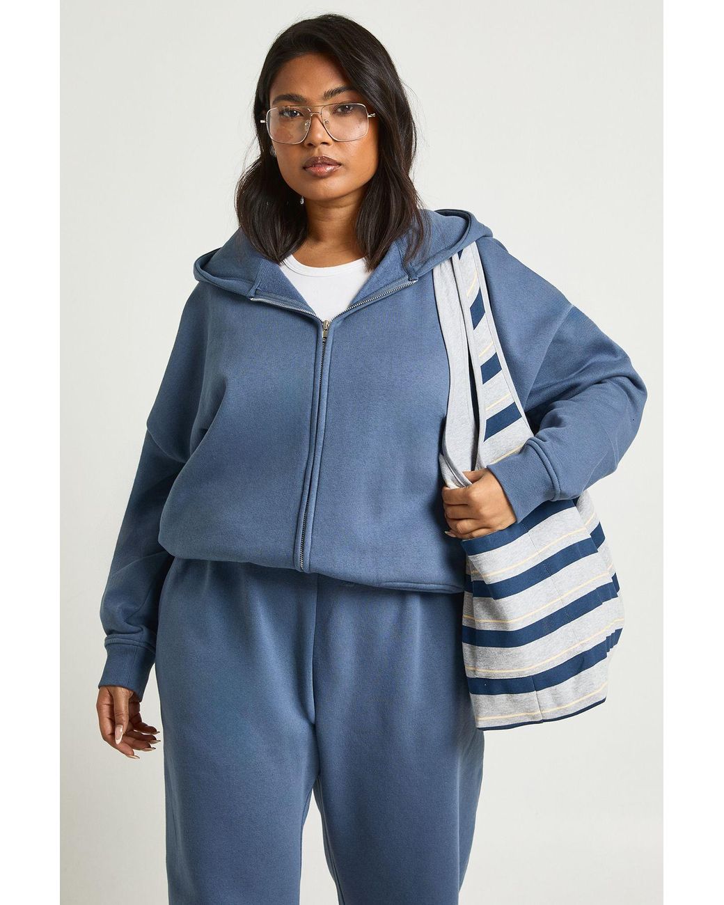 Boohoo Blue Plus Oversized Zip Up Hoodie