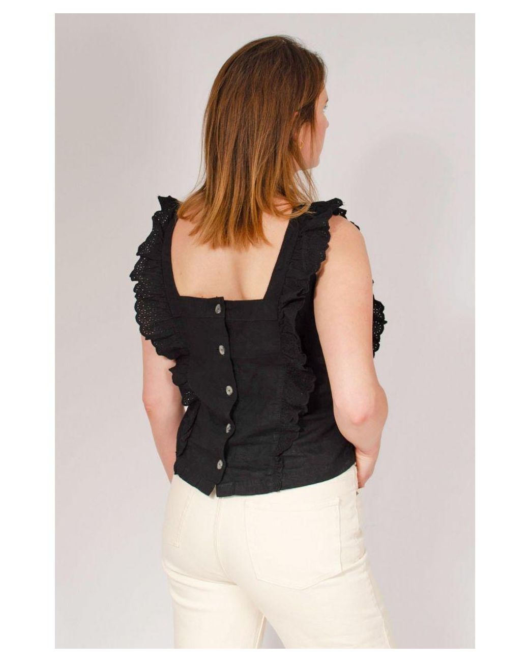 Secret Label Black Broderie Button Detail Blouse