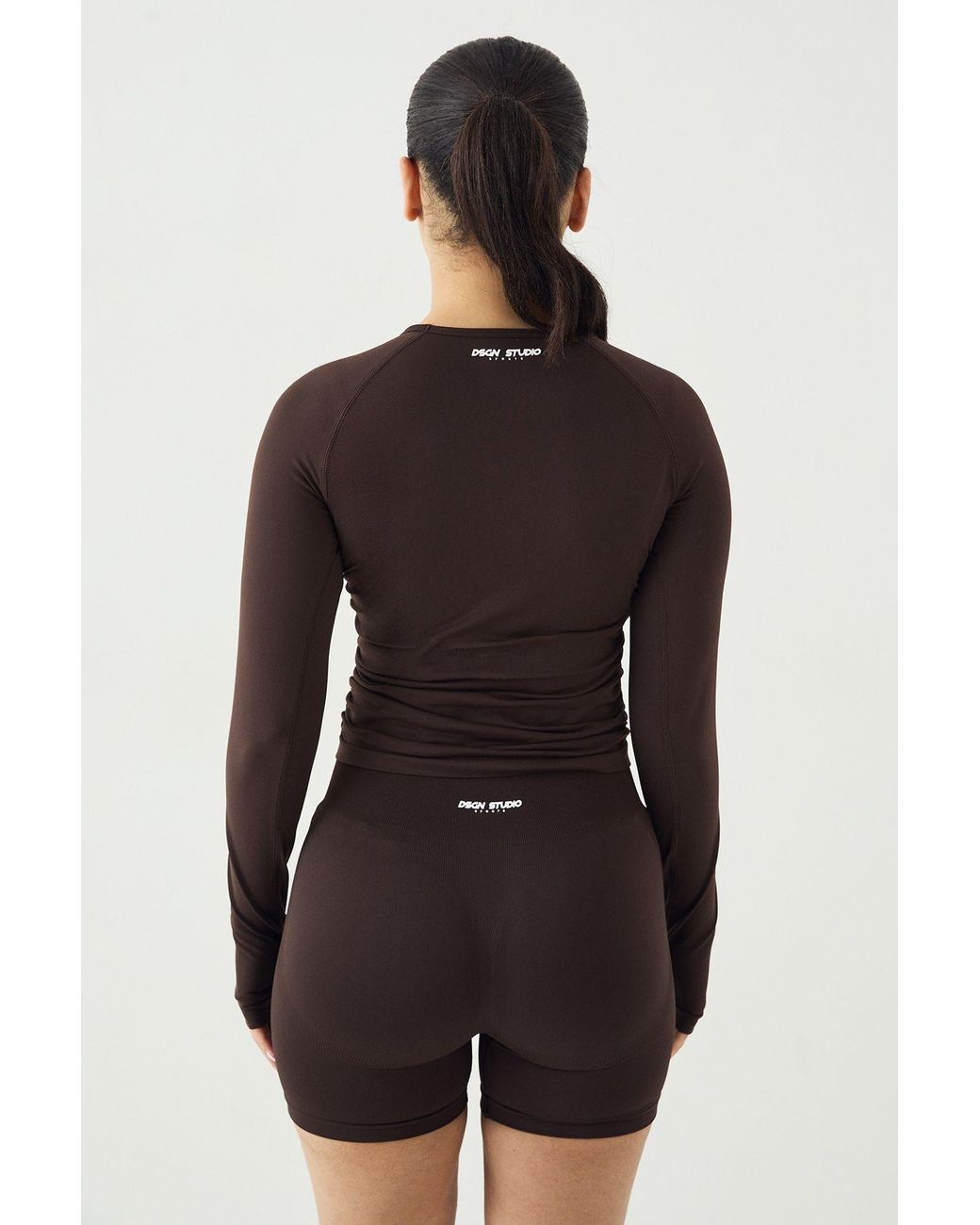 DSGN Studio Black Sport Contour Seamless Ruched Long Sleeve Top