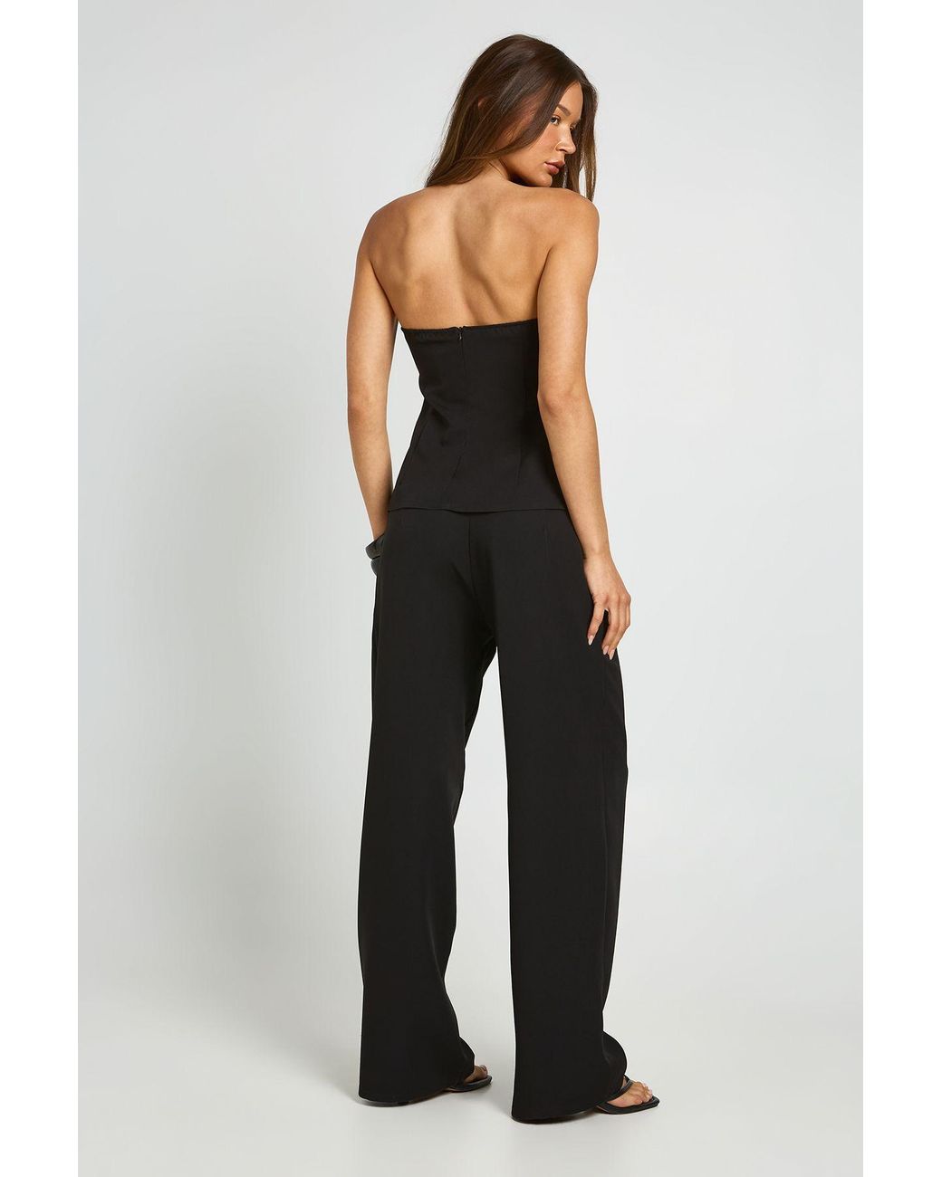 Boohoo Black Pleat Detail Wide Leg Tailored Trousers