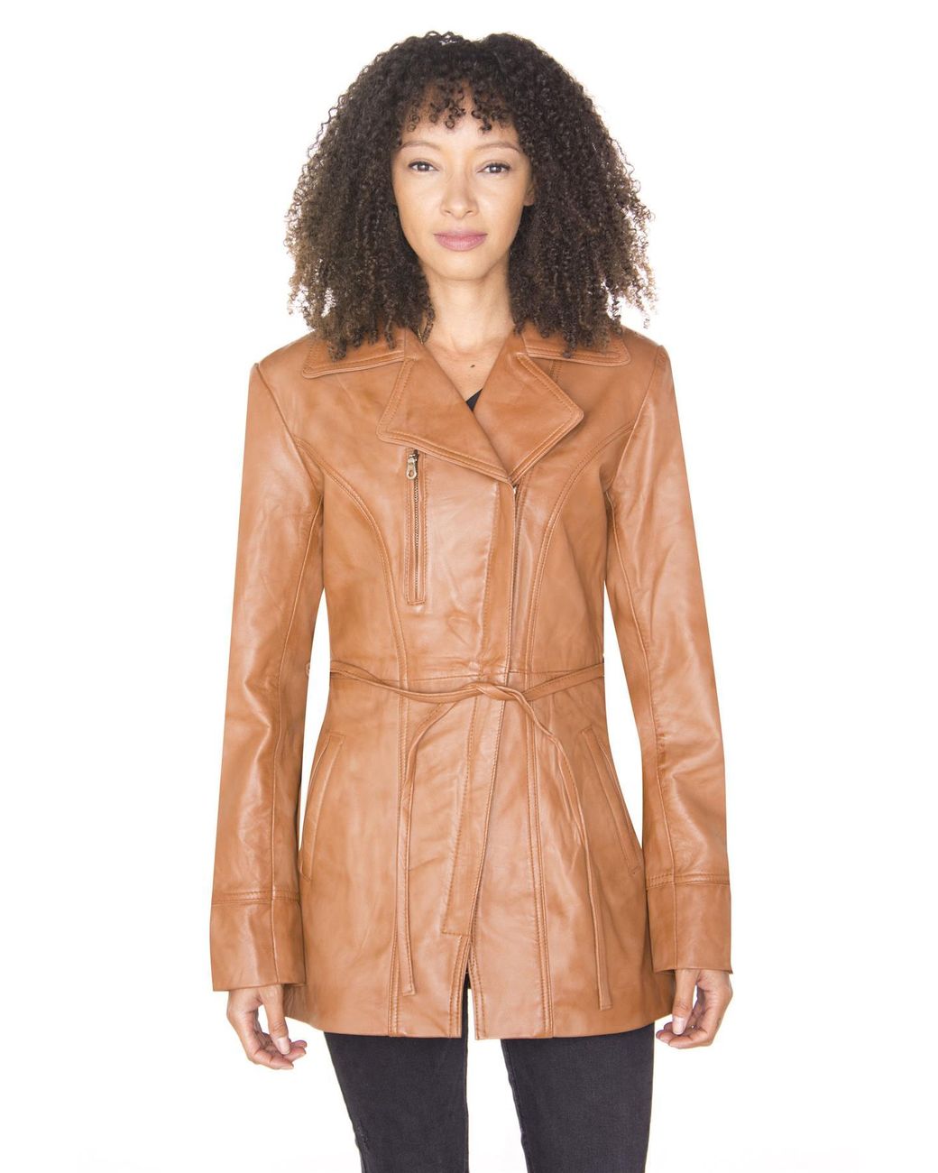 Infinity Leather Orange Long Biker Jacket-Muscat