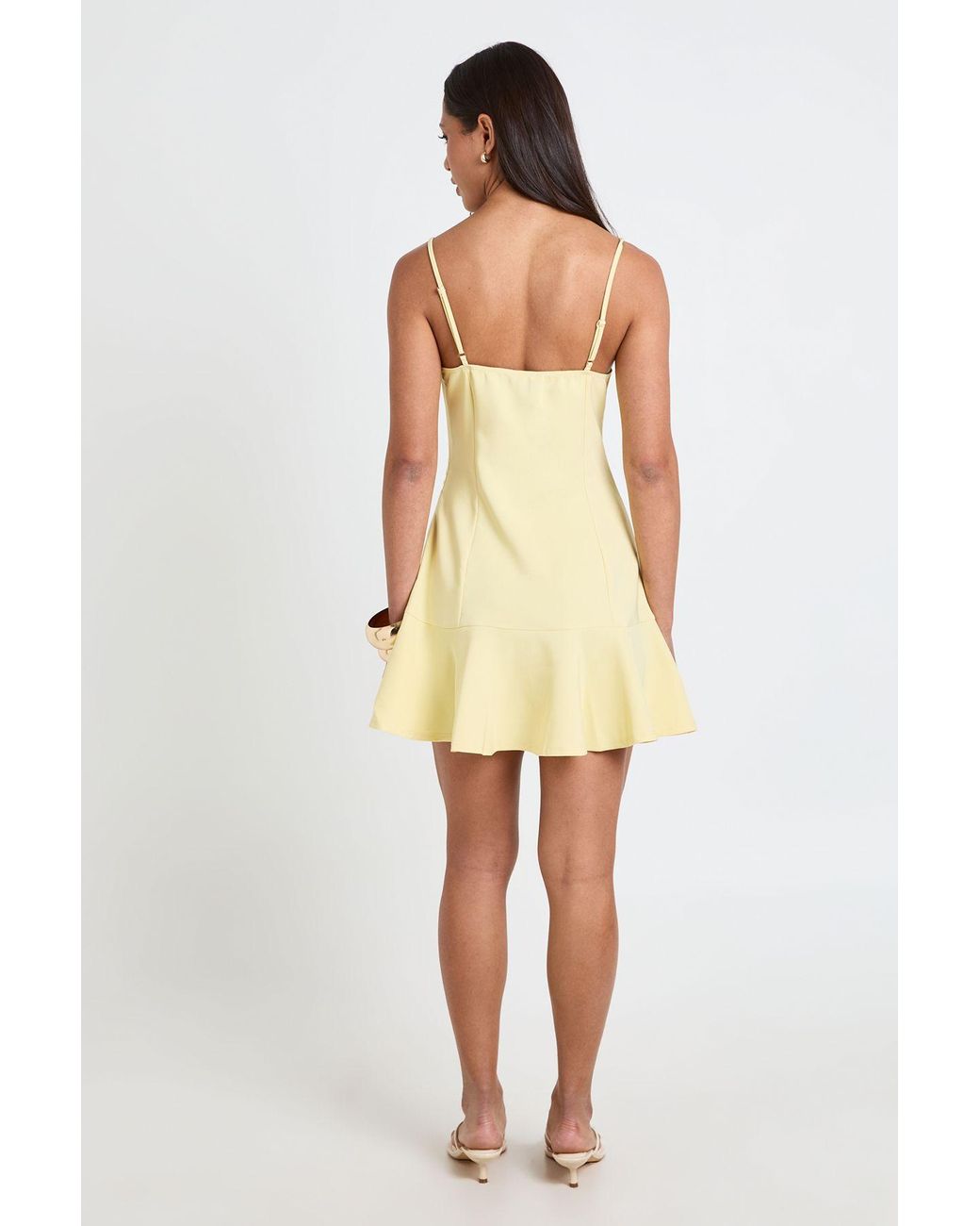 Boohoo Natural Stretch Crepe Cami Bust Cup Frill Hem Mini Dress